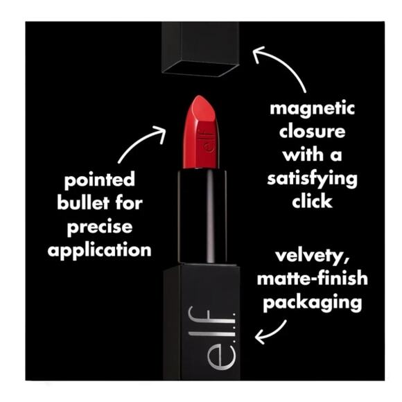 NEW e.l.f. O Face Satin LIPSTICK Long-Lasting Creamy Jojoba Infused OWN IT Red - Picture 5 of 9